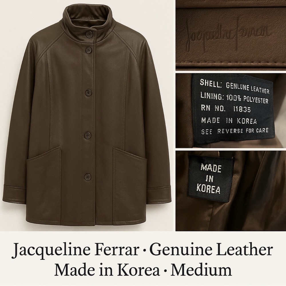 Jacqueline Ferrar Olive Genuine Leather Button Jacket